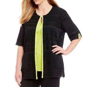 Ming Wang 2X Cardigan Short Sleeve Black